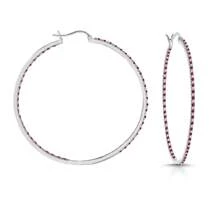 Elegant CZ & Ruby Hoop Earrings - Đỏ - Xem 2