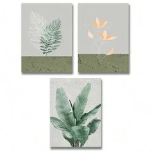 Bộ Của 3 Thực vật & Hoa & Hoa văn lá Polyester Chất xơ Hiện đại Treo tranh , Không khung & Thích hợp Đối với Phòng khách Phòng ngủ Học tập Phòng Nhà  Trang trí - Nhiều màu - Xem 4