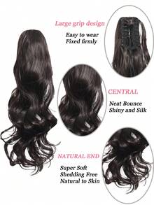 Synthetic Claw Clip Ponytail Extensions 18-26 Inch Long Curly Black Blonde Brown White Pony Tail Wig For Women(Black Brown) - Black-brown - View 7