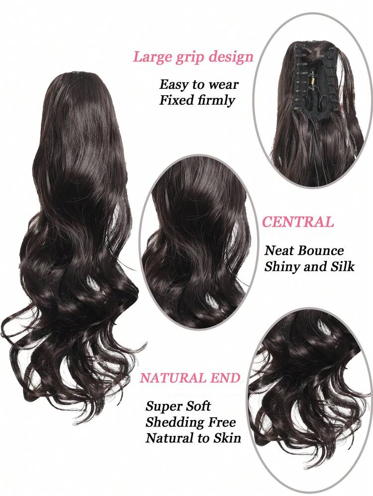 Synthetic Claw Clip Ponytail Extensions 18-26 Inch Long Curly Black Blonde Brown White Pony Tail Wig For Women(Black Brown) - Black-brown - View 6