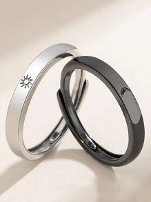 1 par sol con luna pareja anillos , negro con blanco - Blanco y Negro - Ver 10