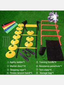 1 Set Agility Training Set With Agility Ladder, Skipping Rope, Cone, Resistance Parachute, Hurdles, Agility Discs And Carry Case - Multicolor - View 1