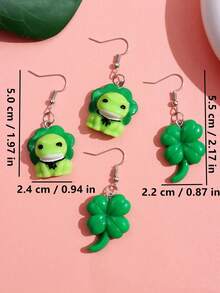 1對創意可愛的青蛙和三葉草垂掛耳環,適用於女士派對佩戴 - A - 查看 5