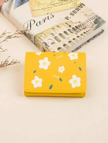 Ví nữ họa tiết hoa dễ thương, ngăn đựng thẻ mini để sử dụng hàng ngày, ví cầm tay nhỏ đơn giản - Màu vàng - Xem 2