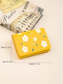 Ví nữ họa tiết hoa dễ thương, ngăn đựng thẻ mini để sử dụng hàng ngày, ví cầm tay nhỏ đơn giản - Màu vàng - Xem 4
