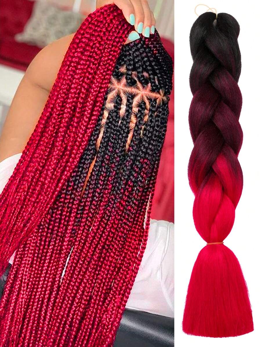 Pack Of 1 Large Braiding Hair 24Inch Suitable For Women Daily Holidays And Cosplay Braided Wear Black Wine Red Multicolour Fashion Synthetic Hair Crochet Hair Extensions Useful And Deft High Temperature Hair Woven Hair Extensions For Halloween And Christmas New Year Carnival Music Festival
