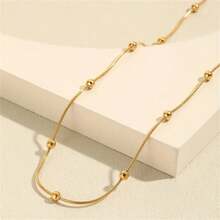 1pc European And American Fashionable Round Beaded Necklace - Gold - View 6