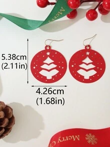 1 Pair Of Fashionable Classic New Year Style Christmas Tree Pattern Earrings, Red And Green Christmas Tree, 2 Colors Available, Computer Tablet Engraved, Suitable For Daily Wear By Women, Holiday Blessings - Red - View 5