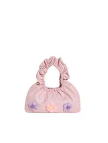 1pc Girls' Floral Pu Cloud-Shaped Pleated Cute Handbag, Suitable For Vacation, Daily Use - Pink - View 2