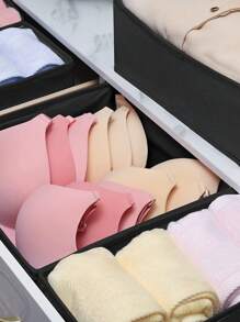 1/3PCS Black Fabric Underwear Compartment Storage Box, Separated Socks, Bra, Underwear Sorting Box, Household Drawer Style Compartment Storage Tool, Multiple Compartments For Stationery, Glasses, Masks, Belts - Black - View 2