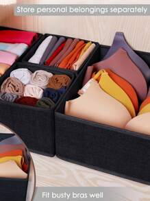 1/3PCS Black Fabric Underwear Compartment Storage Box, Separated Socks, Bra, Underwear Sorting Box, Household Drawer Style Compartment Storage Tool, Multiple Compartments For Stationery, Glasses, Masks, Belts - Black - View 7