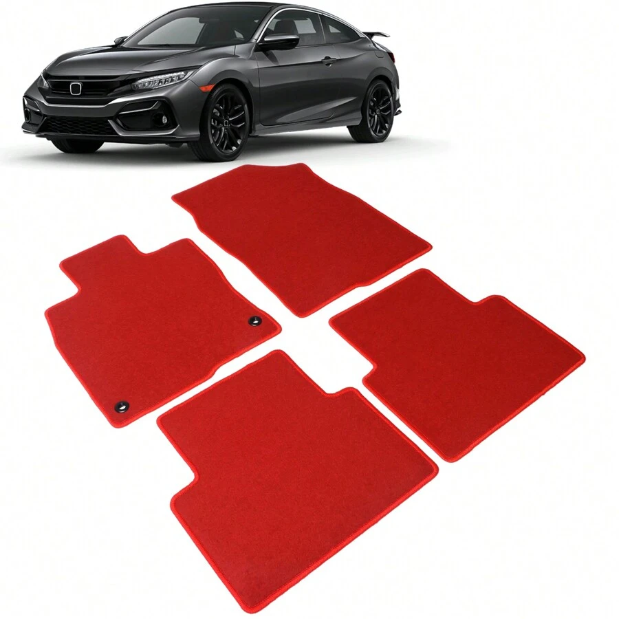 4PCS Floor Mats Fit For 16-21 Hondas' Civic All Models (Sedan, Coupe,Hatchback,Type R) Nylon Auto Front Driver Passenger Side All Season Car Mats Carpets Replacement Interior Accessories, A Versatile Valentine Gift - Red - View 1