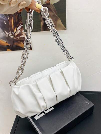 極簡主義鏈條收紋手提包,肩背包,極簡主義時尚純色女性便攜包,適用於女性、新手及白領工人,送禮袋,非常適合辦公室、工作、商務、通勤