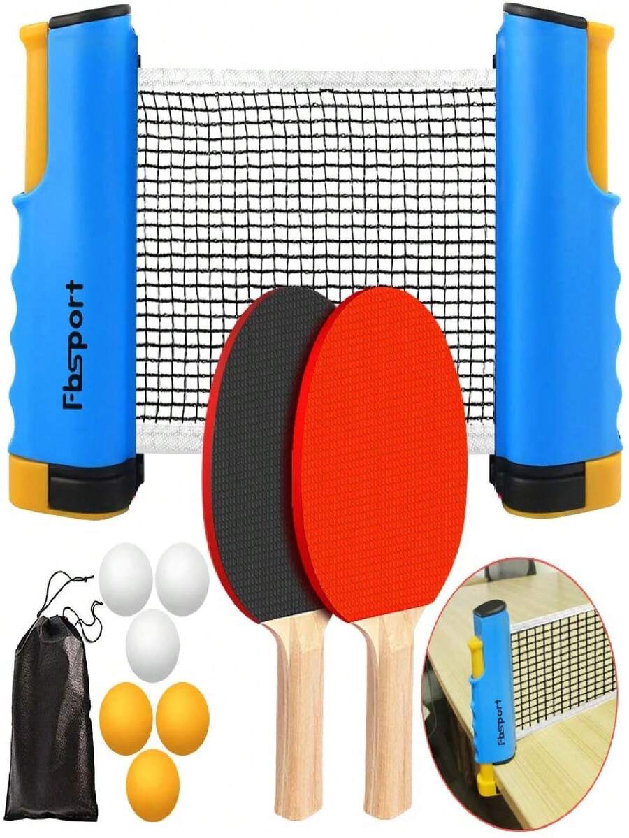 FBSPORT Ping Pong Set, Table Tennis Sets, 2 Bats, 6 Balls And Extendable Ping-Pong Nets, Professional Ping Pong Racket Paddle Set With Carry Bag, For Kids Adults 2 Player Set - Blue - View 1