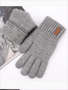 Camplab 男士户外运动保暖手套，冬季骑行触屏保暖内衬手套，防寒保暖针织全指手套 - 藏蓝色 - 查看 9