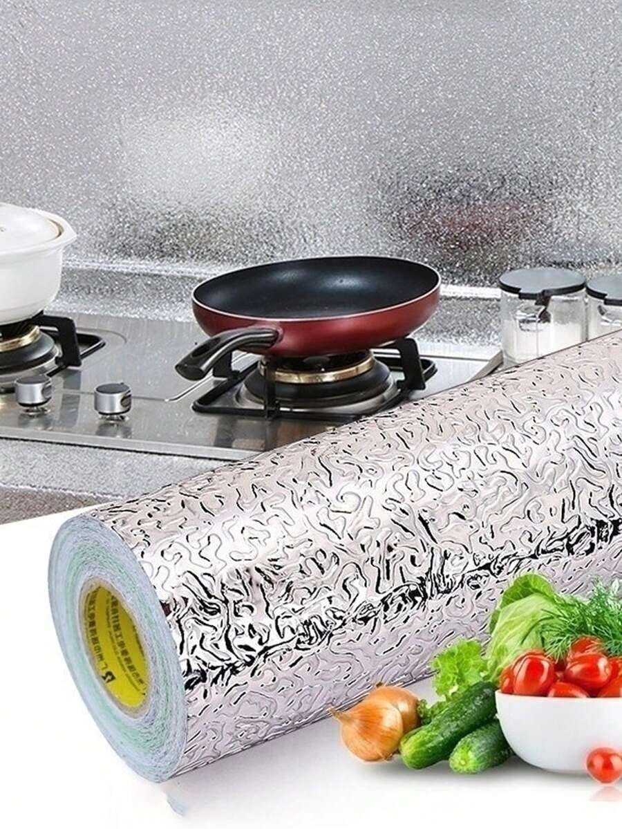 1張廚房防潑水牆紙剝離式鋁箔接觸紙自粘防油耐高溫墻貼,可用於櫥台抽屜擋板和架子擋板
