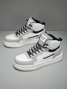 男女通用高帮休闲平底运动鞋,舒适户外系带运动鞋,情侣款 - 白灰 - 查看 3