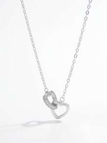 1 件情人节情侣周年纪念华丽浪漫优雅可爱时尚独特个性化创意 925 银人造锆石双心互锁吊坠项链，适合女性，非常适合约会、派对、订婚、婚礼，代表魅力礼物