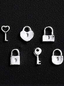 銀色愛心鑰匙指甲配件指甲藝術豪華合金蝴蝶結鎖頭指甲裝飾情人節指甲裝飾配件 - 銀色 - 查看 3