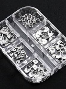 銀色愛心鑰匙指甲配件指甲藝術豪華合金蝴蝶結鎖頭指甲裝飾情人節指甲裝飾配件 - 銀色 - 查看 5