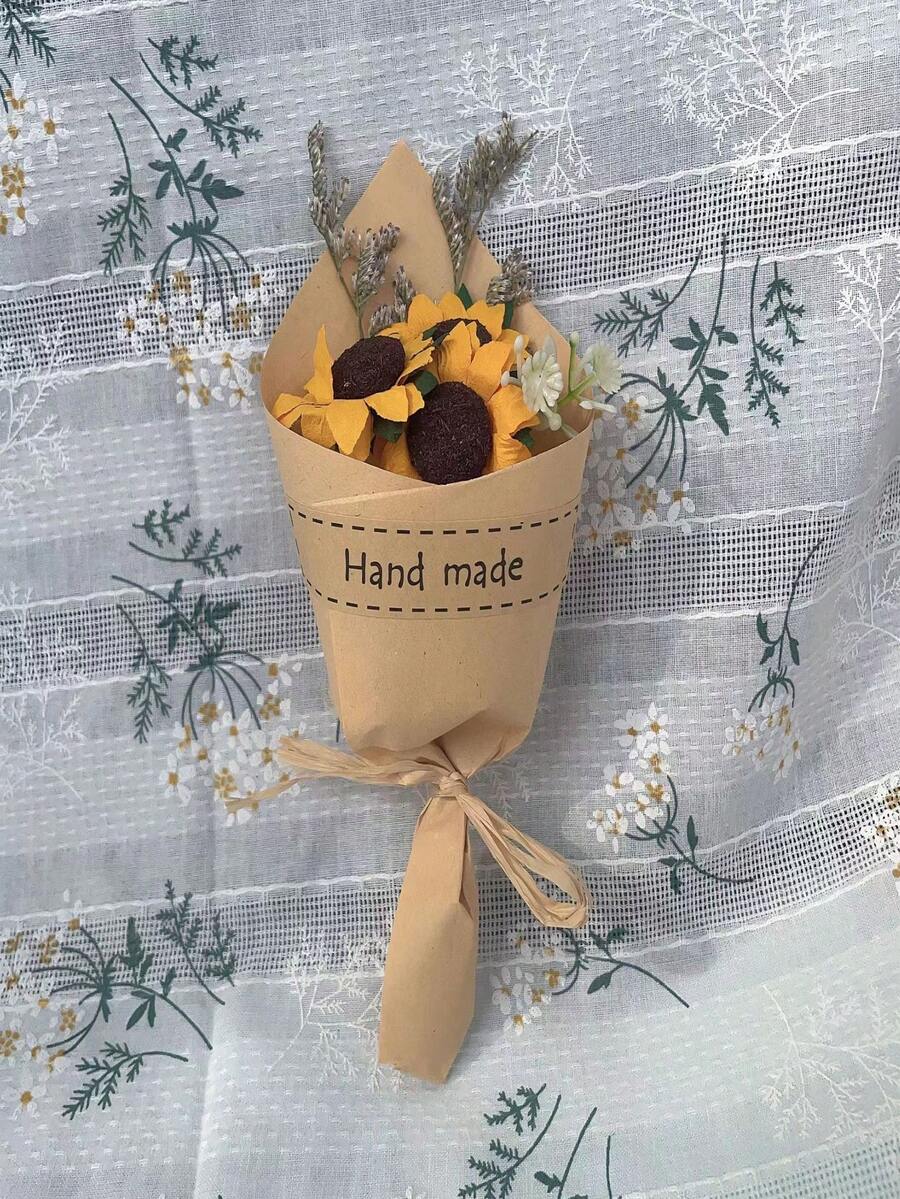 1 件迷你向日葵花束紙向日葵婚禮禮物向日葵迷你花束禮品伴娘工藝品 Diy 禮品裝飾 - 彩色 - 查看 1