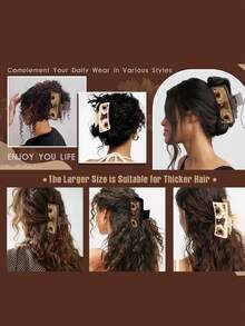 1入復古牛仔風格PU皮革夾髮夾，混合裝飾（夾髮夾，向日葵和牛頭），適合日常穿著、休閒舒適/時尚外觀 - 彩色 - 查看 3