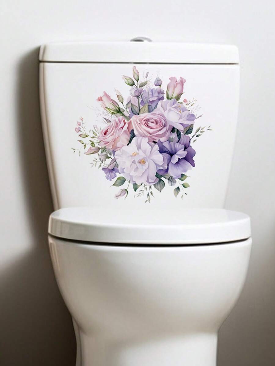 全新跨境彩色花卉廁所貼紙,浴室和洗手間裝飾貼紙 - 彩色 - 查看 1