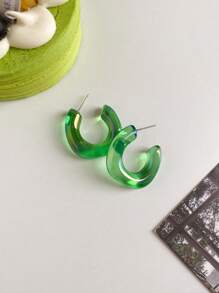 1對簡約幾何和休閒風格的中空u型耳環,適合女性日常穿戴 - 綠色 - 查看 11