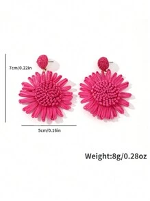 1Pair Bohemia Handmade Weave Sun Flower Raffia Earrings For Women Girl Holiday Party Jewelry - Hot Pink - View 5