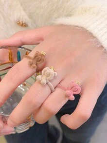 1只時尚可愛卡通搞笑熊毛調節戒指 - 粉色 - 查看 1