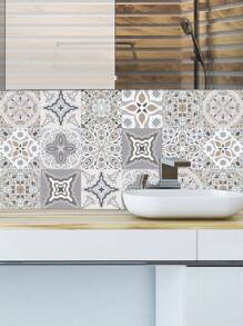 1套10入組自粘式可拆式pvc磁磚貼紙,防水且多層次歐洲花卉設計,適用於廚房、客廳和浴室的家居裝飾 - 彩色 - 查看 6