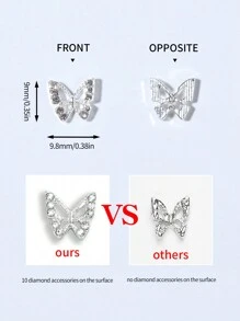 10 件精致蝴蝶首饰合金金属质感镂空蝴蝶美甲装饰 DIY 指甲饰物指甲宝石美甲用品 - 銀色 - 查看 5