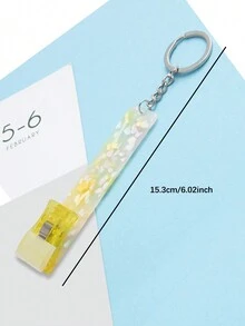 1個長指甲美甲風信用卡套和鑰匙扣組合,附帶可愛的毛絨星形玩具吊飾和壓克力卡片取出工具。適用於女性汽車鑰匙、背包、情人節、新年、生日派對、日常使用 - 黃色 - 查看 4