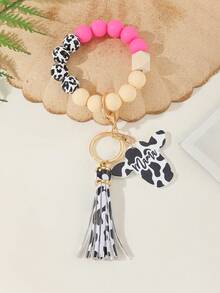 歐美風格牛奶領帶木珠、木製件、公牛頭、西部風格手鍊、鑰匙扣、掛墜,適合日常佩戴 - 玫紅色 - 查看 4