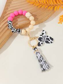 歐美風格牛奶領帶木珠、木製件、公牛頭、西部風格手鍊、鑰匙扣、掛墜,適合日常佩戴 - 玫紅色 - 查看 3