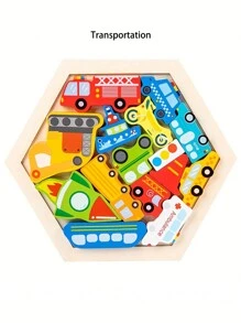 木製創意3d拼圖積木,用於認知和拼圖交通、動物、水果,創意主題卡通積木玩具 - 彩色 - 查看 8