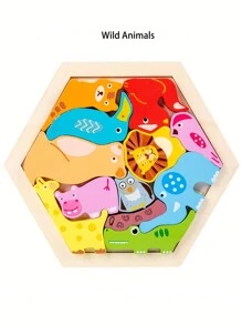 木製創意3d拼圖積木,用於認知和拼圖交通、動物、水果,創意主題卡通積木玩具 - 彩色 - 查看 3