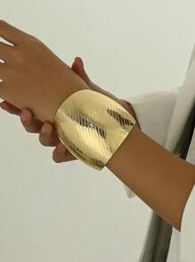 Fashion this season F&S 1只誇張的編織風格寬開口彈簧手鐲,個性化、高端、時尚、抽象、復古、誇張、輕奢、優雅,適合穿著見朋友或外出娛樂 - 金色 - 查看 2