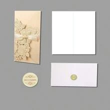 Wedding Invitation Card, Vertical Style With Ribbon, Creative Design With Hot Stamping And Hollow Out, Ins Style, 1set - Gold - View 8