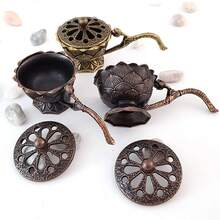 1pc Incense Burner With Lotus Lid, Zen Style Incense Holder, Indoor Joss Sticks Burner, Suitable For Yoga Studio, Living Room Home Decoration, Bedroom Desktop Decor - Copper - View 9