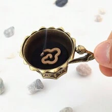 1pc Incense Burner With Lotus Lid, Zen Style Incense Holder, Indoor Joss Sticks Burner, Suitable For Yoga Studio, Living Room Home Decoration, Bedroom Desktop Decor - Copper - View 8