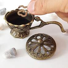 1pc Incense Burner With Lotus Lid, Zen Style Incense Holder, Indoor Joss Sticks Burner, Suitable For Yoga Studio, Living Room Home Decoration, Bedroom Desktop Decor - Copper - View 10