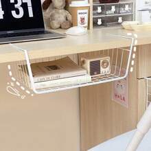 1 件加厚桌下收納架、宿舍掛籃、桌櫃隔板、桌面掛架收納架 - 白色 - 查看 6