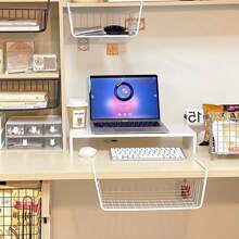 1 件加厚桌下收納架、宿舍掛籃、桌櫃隔板、桌面掛架收納架 - 白色 - 查看 4