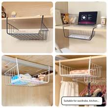 1 件加厚桌下收納架、宿舍掛籃、桌櫃隔板、桌面掛架收納架 - 白色 - 查看 3