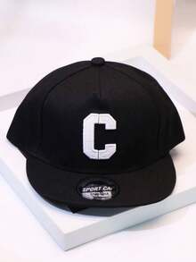 1頂中性刺繡c字母棒球帽,嘻哈風格遮陽帽,適用於兒童 - 黑色 - 查看 3