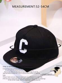 1頂中性刺繡c字母棒球帽,嘻哈風格遮陽帽,適用於兒童 - 黑色 - 查看 2