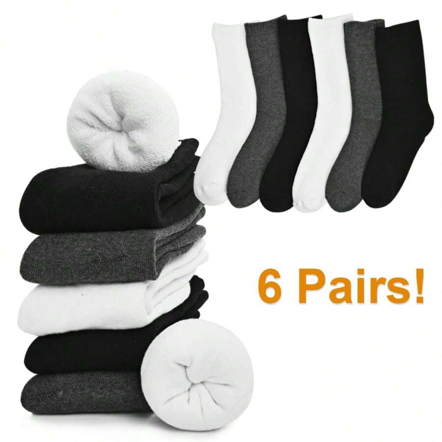 兒童純色中筒袜徒步袜男女童幼兒保暖冬鞋寄贈袜6雙裝1-14歲 - 彩色 - 查看 1
