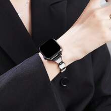 1pc Gold & Pink Shell-Style Chain Watch Band Compatible With Apple Watch Series 9/8/7/6/Se 40/41/45mm Female Ultra Creative - Gold - View 3