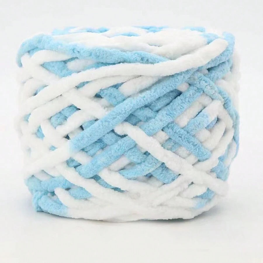 1捲100克冰爽紗及繽紛編織毛線球，適用於手工編織製作圍巾、毛衣等 - 藍白色 - 查看 1